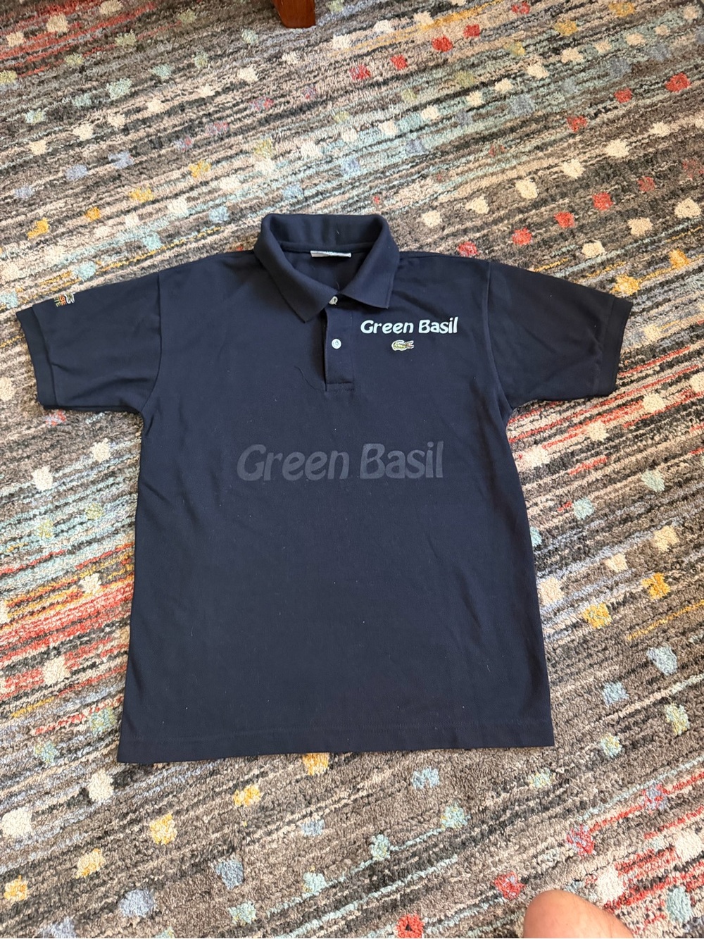 Lacoste Navy Polo with Green Basil Embroidery